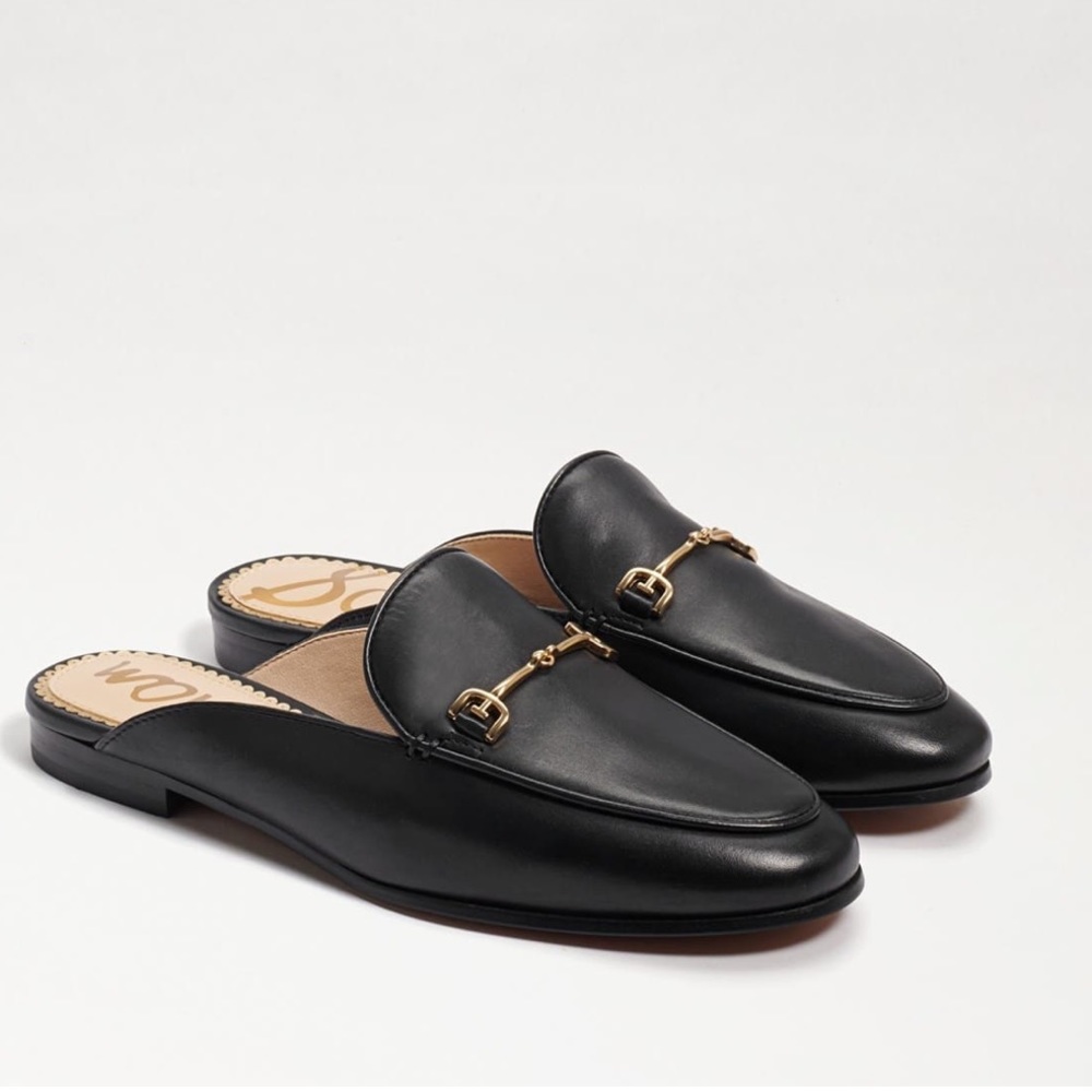 Sam Edelman Black Loafers with Gold Accents